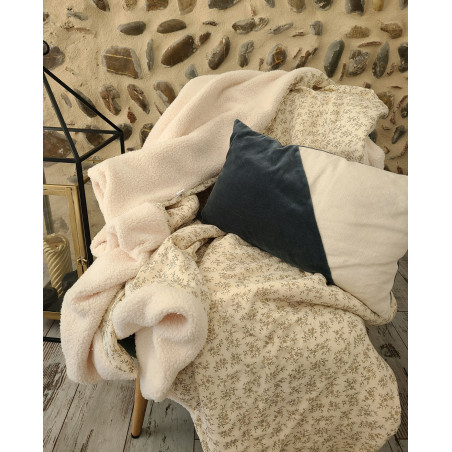 Grande couverture cocooning double gaze de coton BIO fleurie / moumoute