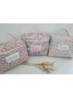 Vanity trousse de toilette personnalisable en coton floral terracotta matelassé