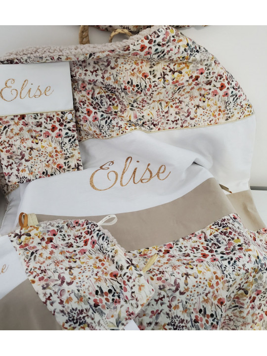 Couverture doublée moumoute liberty Felda, blanc et beige