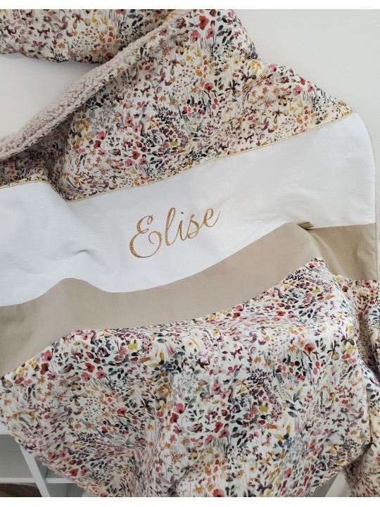 Couverture doublée moumoute liberty Felda, blanc et beige