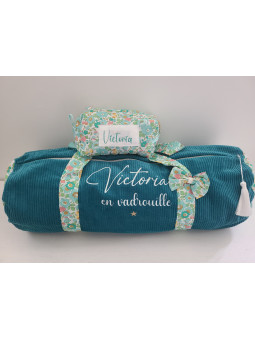 Trousse de toilette en liberty Betsy émeraude matelassée