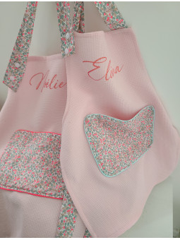 Tablier personnalisé nid d'abeille et liberty (choix de tailles)