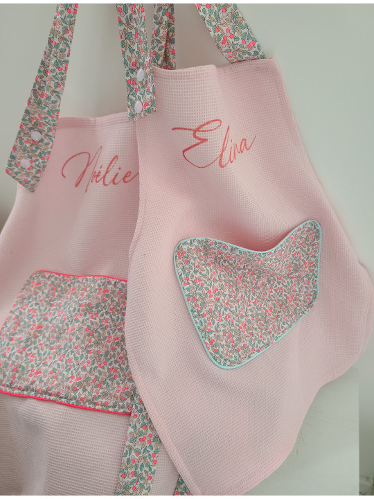 Tablier personnalisé nid d'abeille et liberty (choix de tailles)