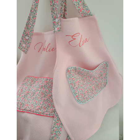 Tablier personnalisé nid d'abeille et liberty (choix de tailles)