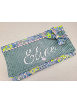 Pochette range barrettes et chouchous personnalisable en liberty Poppy and Daisy fluo et velours