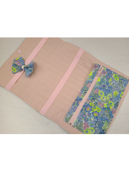 Pochette range barrettes et chouchous personnalisable en liberty Poppy and Daisy fluo et velours