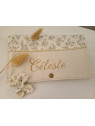 Pochette range barrettes et chouchous en coton fleuri beige personnalisable