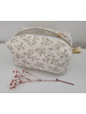 Pochette range barrettes et chouchous en coton fleuri beige personnalisable
